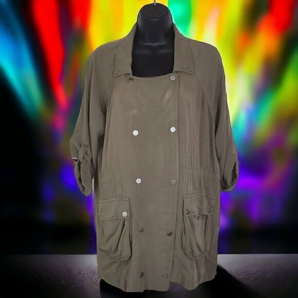 Miss Me olive Army green Native American embroidered Chevron long top jacket - Picture 5 of 10